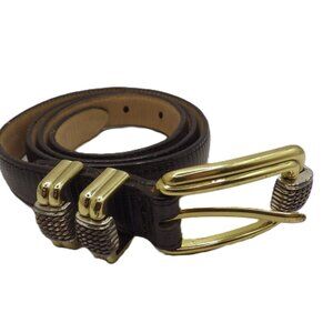 Brighton Black Leather Belt Faux Snakeskin/ 4B603/ Gold Buckle/ M/L 32